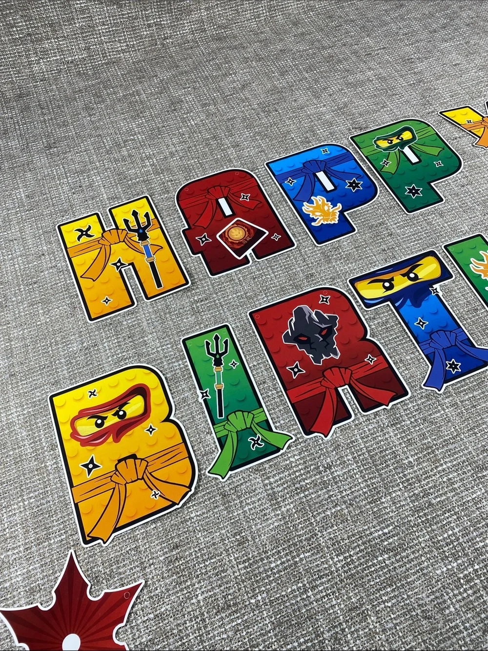 Red Ninja 'Happy Birthday' Party Backdrop Banner, balloons,  happy birthday sign